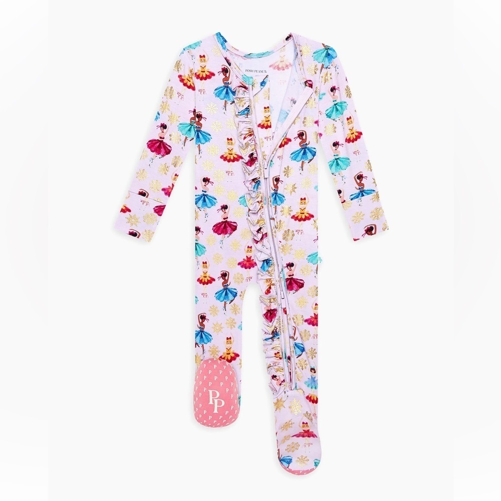 Posh Peanut footies ballerinas print Baby Girl Ruffled Adalyn Coverall lavender